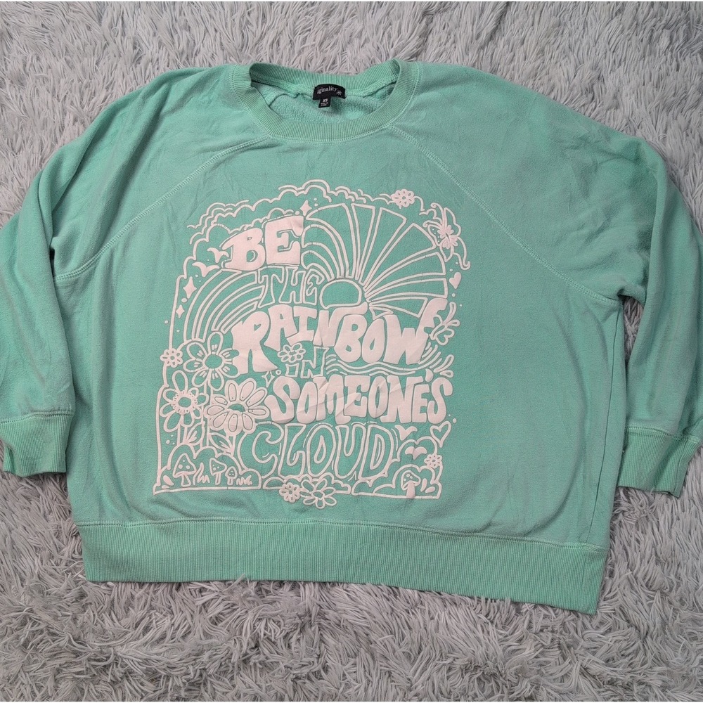 Be The Rainbow In Someone's Cloud Sweatshirt Womens XS Teal Oversized